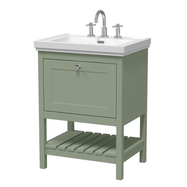 600mm Floor Standing Vanity & Basin 3TH - Hudson Reed BEX825B Green, Green colour ,image 1