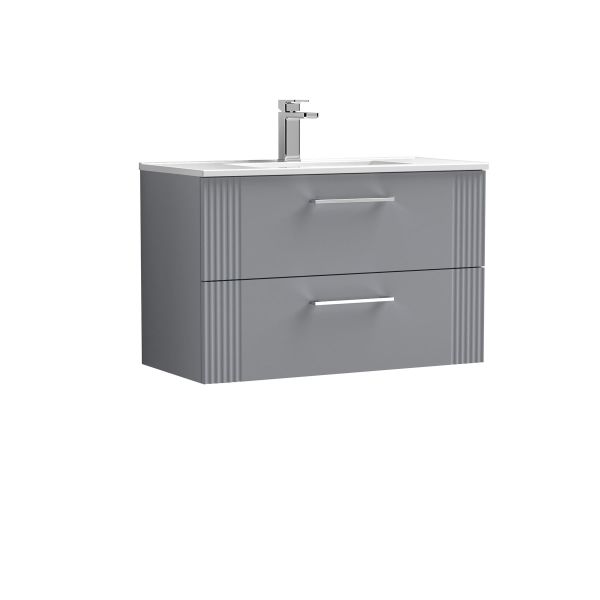 800mm Wall Hung 2 Drawer Vanity & Basin 2 - Nuie DPF295B Grey, Grey colour ,image 1