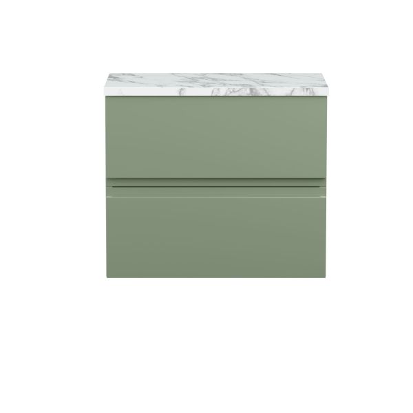 600mm Wall Hung 2-Drawer Unit & Laminate Worktop - Hudson Reed URB804LCM Green, Green colour ,image 1
