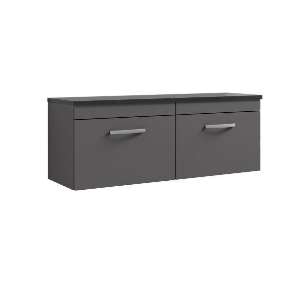 1200mm Wall Hung 2-Drawer Unit & Laminate Worktop - Nuie ATH077LSB2 Grey, Grey colour ,image 1