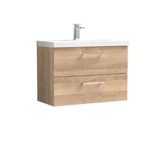 800mm Wall Hung 2-Drawer Vanity & Basin 3 - Nuie ARN3026D Oak, Oak colour ,image 1