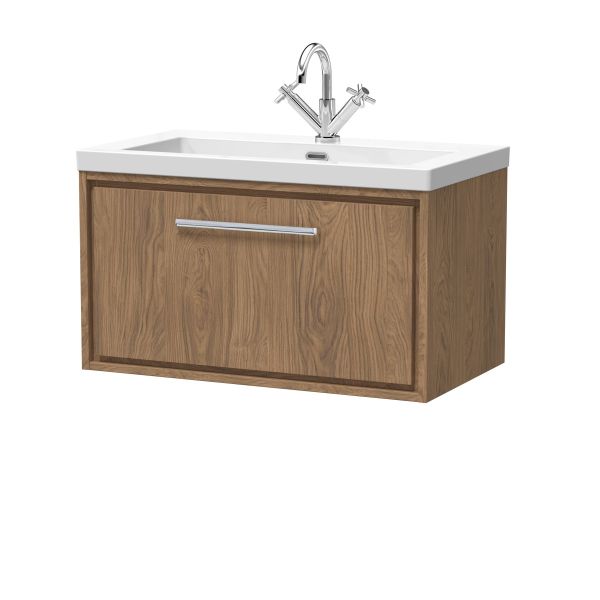800mm Wall Hung Single Drawer Vanity with Basin - 1 Tap Hole - Hudson Reed LIL2725L Oak, Oak colour ,image 1