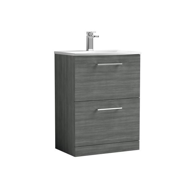 600mm Floor Standing 2 Drawer Vanity & Basin 4 - Nuie ARN533G Grey, Grey colour ,image 1