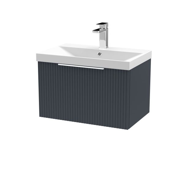 600mm Wall Hung Single Drawer Vanity & Basin 3 - Hudson Reed DFF1494D Black, Black colour ,image 1