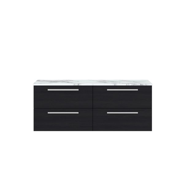 1400mm Wall Hung 4-Drawer Unit & Laminate Worktop - Hudson Reed QUA003LCM Black, Black colour ,image 1