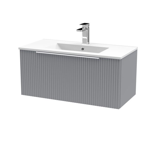 800mm Wall Hung Single Drawer Vanity & Basin 2 - Hudson Reed DFF296B Grey, Grey colour ,image 1