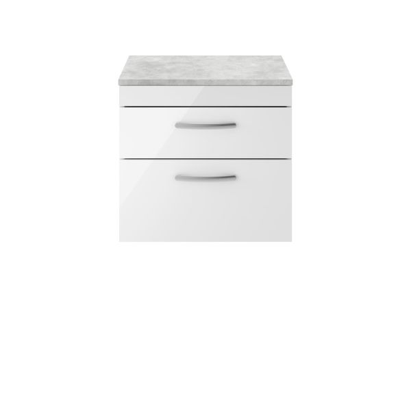 600mm Wall Hung Vanity With Grey Worktop - Nuie ATH048LBG Gloss White, White colour ,image 1