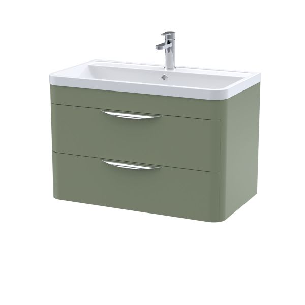 800mm Wall Hung 2 Drawer Vanity & Ceramic Basin - Nuie FPA805A Green, Green colour ,image 1