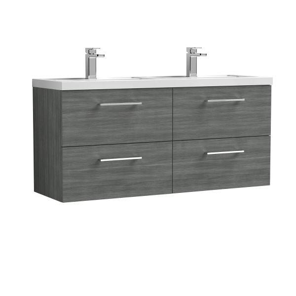 1200mm Wall Hung 4 Drawer Vanity & Double Basin - Nuie ARN524C Grey, Grey colour ,image 1