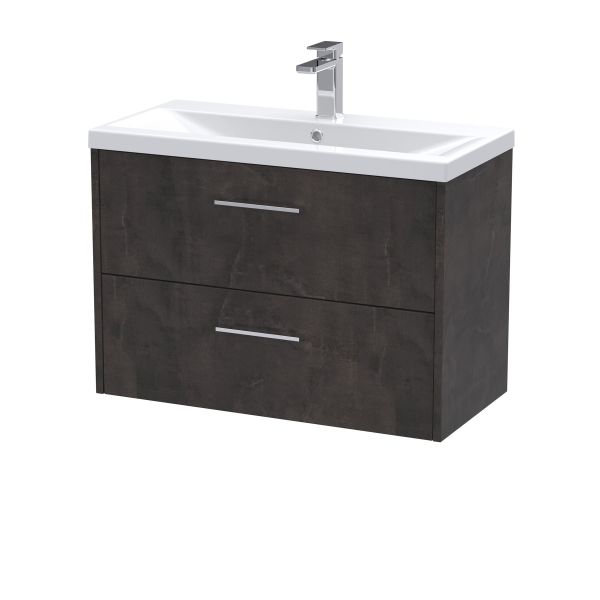 800mm Wall Hung 2 Drawer Vanity & Basin 1 - Hudson Reed JNU2626A Brown, Brown colour ,image 1