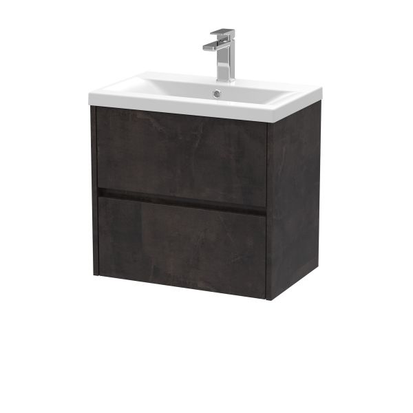 600mm Wall Hung 2 Drawer Unit & Basin 1 - Nuie HAV2604A Brown, Brown colour ,image 1