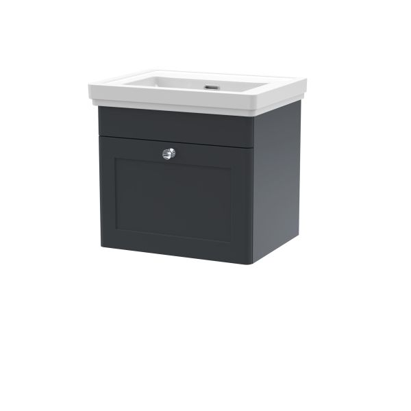 500mm Wall Hung 1 Drawer Vanity & Basin 0TH - Nuie CLC1491H Black, Black colour ,image 1