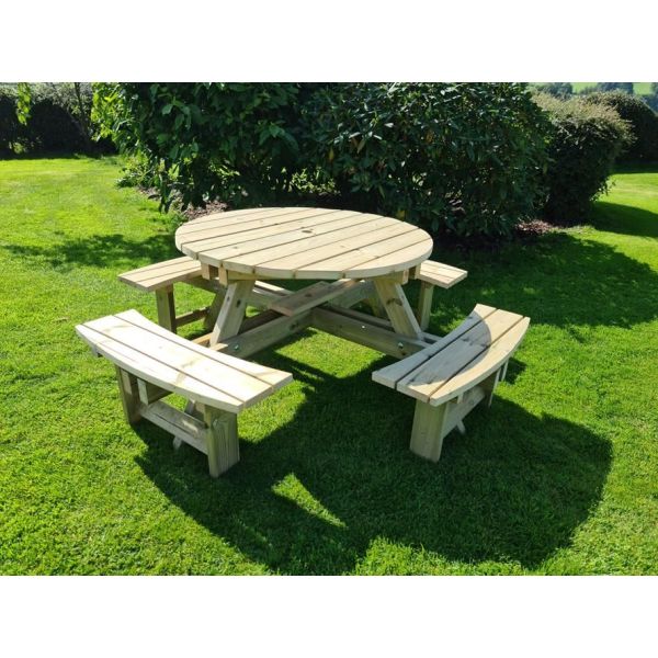 Westwood Round 8 Seat Picnic Table By Churnet Valley, Wood colour ,image 1