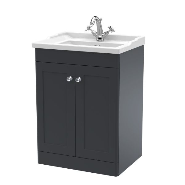 600mm Floor Standing 2 Door Vanity & Basin 1TH - Nuie CLC1425F Black, Black colour ,image 1