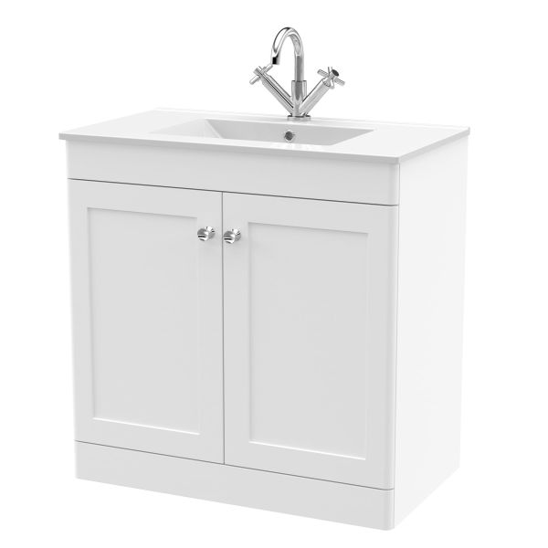 800mm Floor Standing 2-Door Vanity with Basin - 1 Tap Hole - Nuie CLC126C White, White colour ,image 1