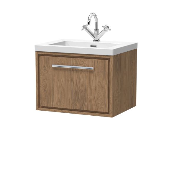 600mm Wall Hung Single Drawer Vanity with Basin - 1 Tap Hole - Hudson Reed LIL2722L Oak, Oak colour ,image 1