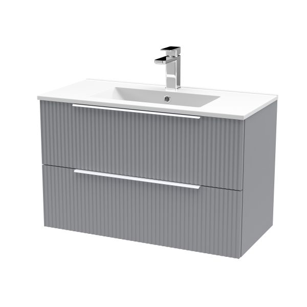 800mm Wall Hung 2 Drawer Vanity & Basin 2 - Hudson Reed DFF295B Grey, Grey colour ,image 1