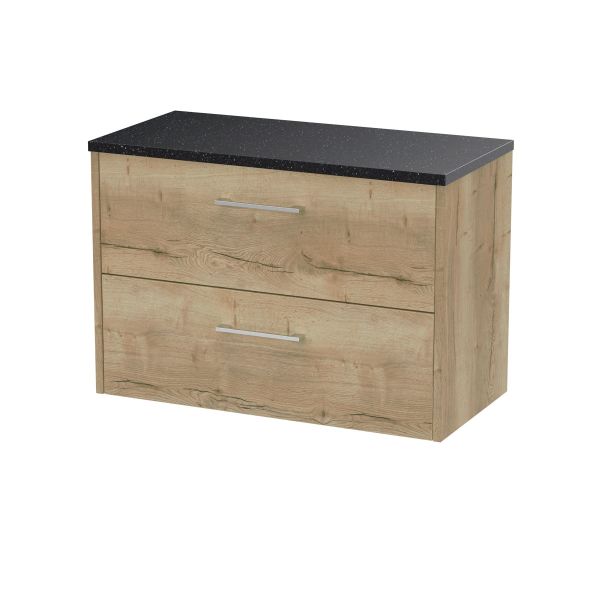 800mm Wall Hung 2 Drawer Vanity & Laminate Top - Hudson Reed JNU1826LSB Oak, Oak colour ,image 1