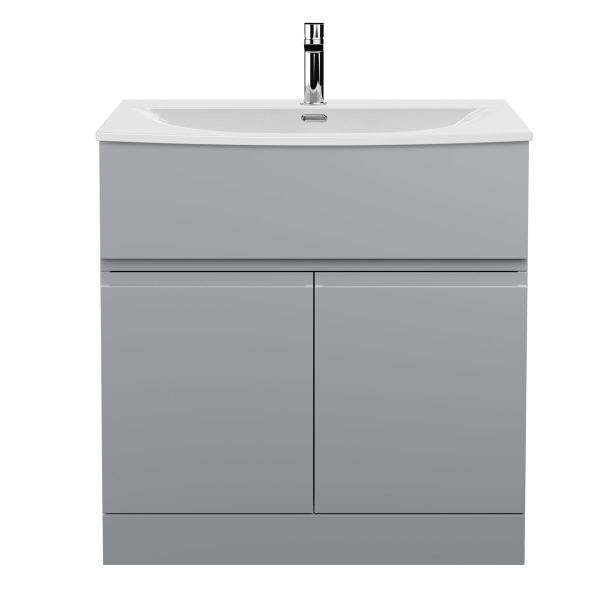 800mm Floor Standing 2 Door Vanity Unit & Basin 4 - Hudson Reed URB205G Satin Grey, Grey colour ,image 1