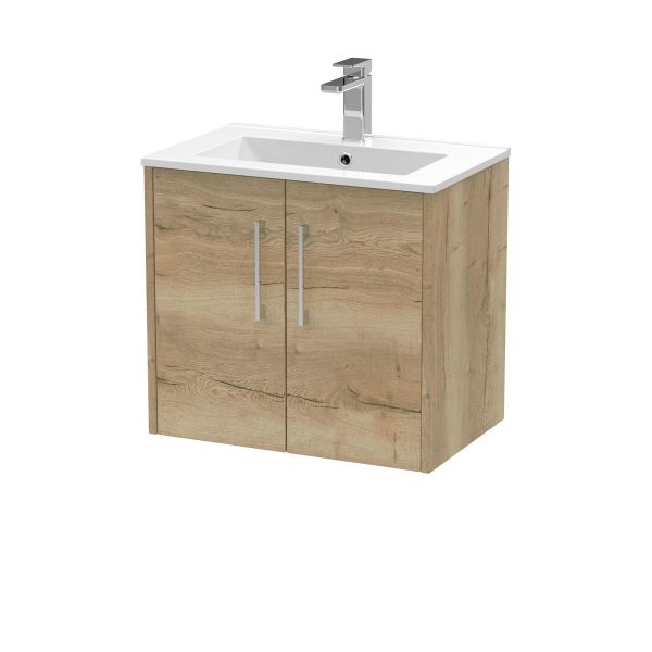 600mm Wall Hung 2 Door Vanity & Basin 2 - Hudson Reed JNU1823B Oak, Oak colour ,image 1