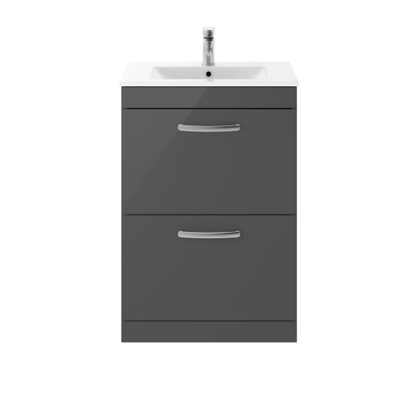 600mm Floor Standing Cabinet With Basin 2 - Nuie ATH076B Gloss Grey, Grey colour ,image 1