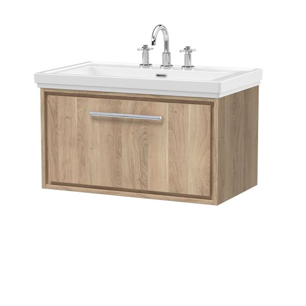 800mm Wall Hung Single Drawer Vanity with Basin - 3 Tap Hole - Hudson Reed LIL3025B Oak, Oak colour ,image 1