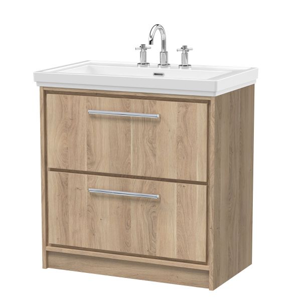 800mm Floor Standing 2-Drawer Vanity with Basin - 3 Tap Hole - Hudson Reed LIL3035B Oak, Oak colour ,image 1