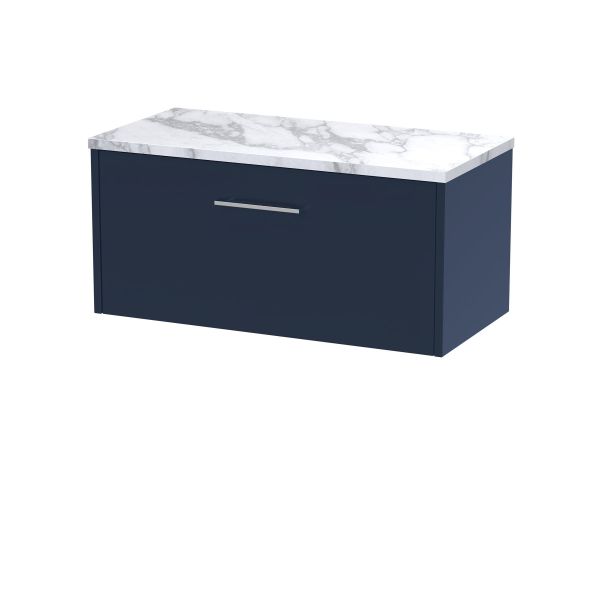800 Wall Hung Single Drawer Vanity & Laminate Worktop - Hudson Reed JNU2925LCM Blue, Blue colour ,image 1