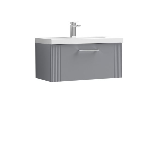 800mm Wall Hung Single Drawer Vanity & Basin 3 - Nuie DPF296D Grey, Grey colour ,image 1