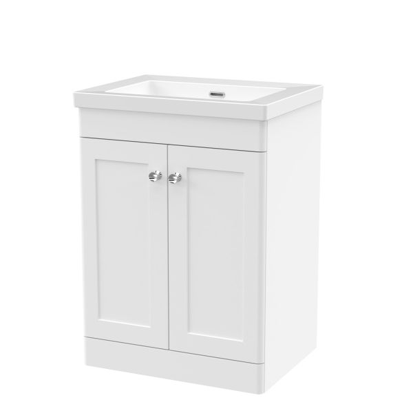 600mm Floor Standing 2-Door Vanity with Basin - 0 Tap Hole - Nuie CLC125K White, White colour ,image 1