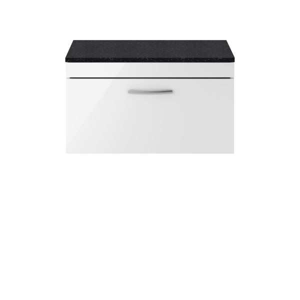 800mm Wall Hung Vanity With Sparkling Black Worktop - Nuie ATH062LSB Gloss White, White colour ,image 1