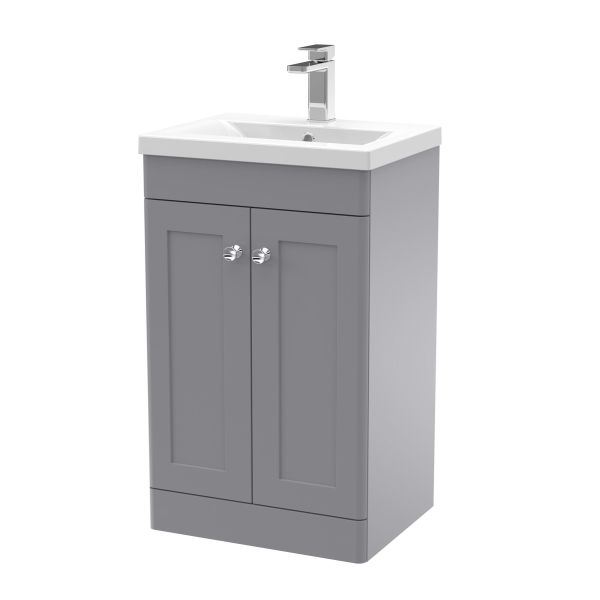 500mm Floor Standing 2 Door Vanity & Basin 1 - Nuie CLC223D Grey, Grey colour ,image 1