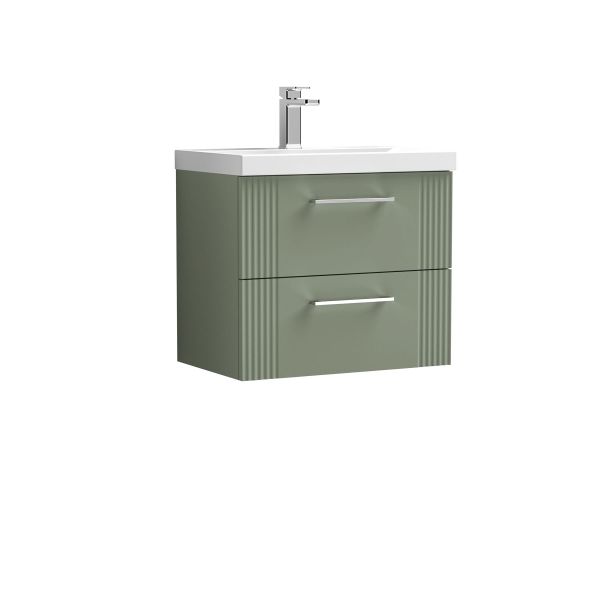 600mm Wall Hung 2 Drawer Vanity & Basin 3 - Nuie DPF893D Green, Green colour ,image 1