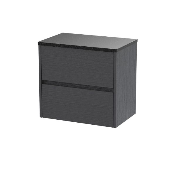 600mm Wall Hung 2 Drawer Unit & Worktop - Nuie HAV2204LSB Grey, Grey colour ,image 1