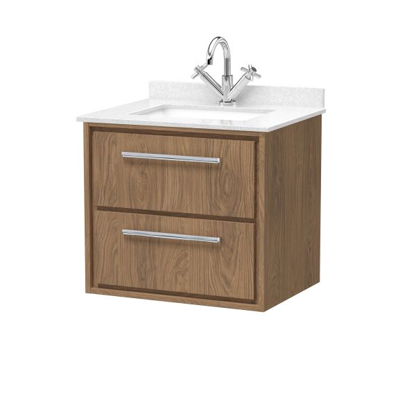 600mm Wall Hung 2-Drawer Vanity with Marble Worktop Basin - Hudson Reed LIL2724WS1 Oak, Oak colour ,image 1