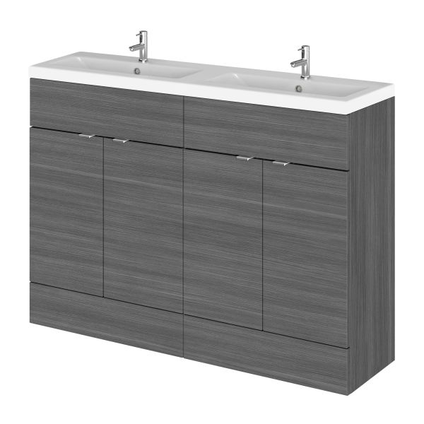 1200mm Vanity Unit & Double Ceramic Basin - Hudson Reed CBI534A Anthracite Woodgrain, Brown/Grey colour ,image 1