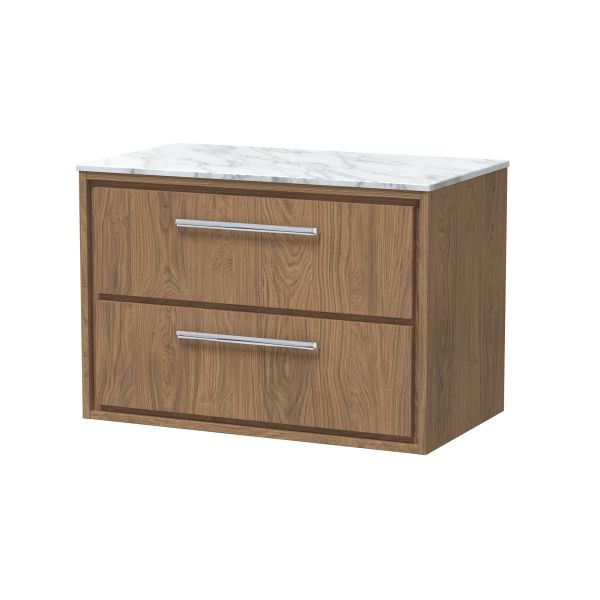 800mm Wall Hung 2-Drawer Vanity with Marble Worktop - Hudson Reed LIL2726CMT Oak, Oak colour ,image 1