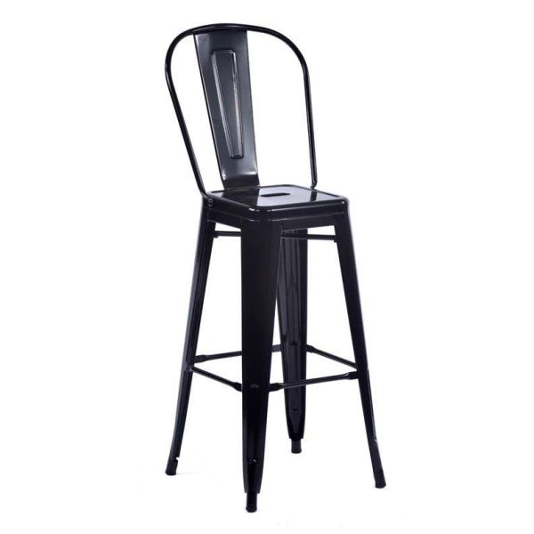 Tolix Style 850 x 450 Metal Garden High Chair - Black, Black colour ,image 1