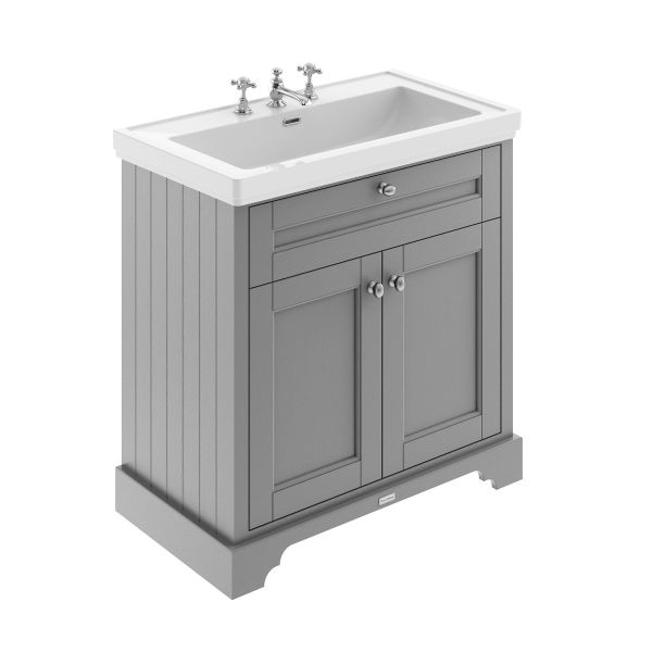 800mm 2-Door Vanity & Classic Basin 3TH - Hudson Reed LOF236 Grey, Grey colour ,image 1