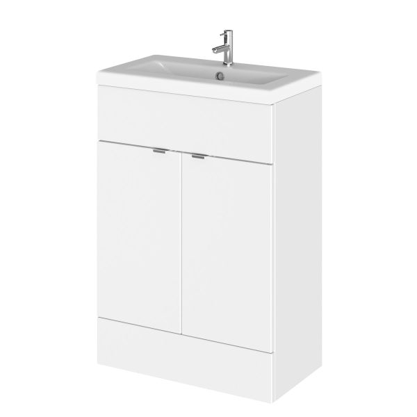 600mm Vanity Unit & Ceramic Basin - Hudson Reed CBI107A Gloss White, White colour ,image 1