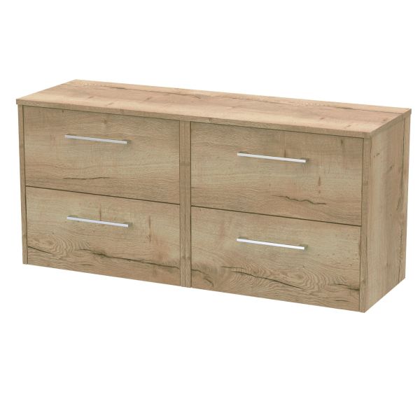 1200mm Wall Hung 4 Drawer Vanity & Worktop - Hudson Reed JNU1824W2 Oak, Oak colour ,image 1