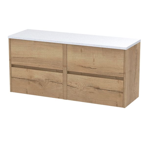 1200mm Wall Hung 4-Drawer Unit & Laminate Worktop - Nuie HAV804LSW2 Oak, Oak colour ,image 1