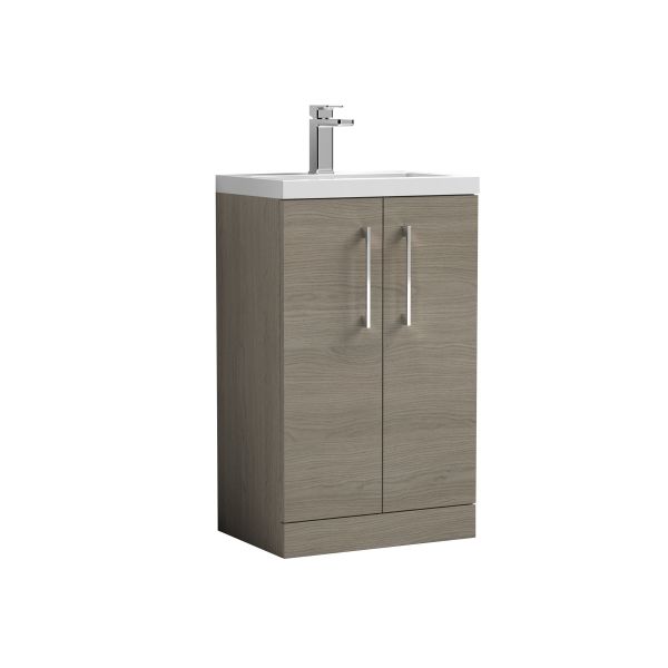 500mm Floor Standing 2 Door Vanity & Polymarble Basin - Nuie PAL122 Oak, Oak colour ,image 1