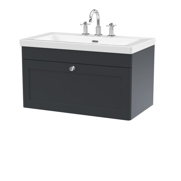 800mm Wall Hung 2-Door Vanity with Basin - 3 Tap Hole - Nuie CLC1496M Black, Black colour ,image 1
