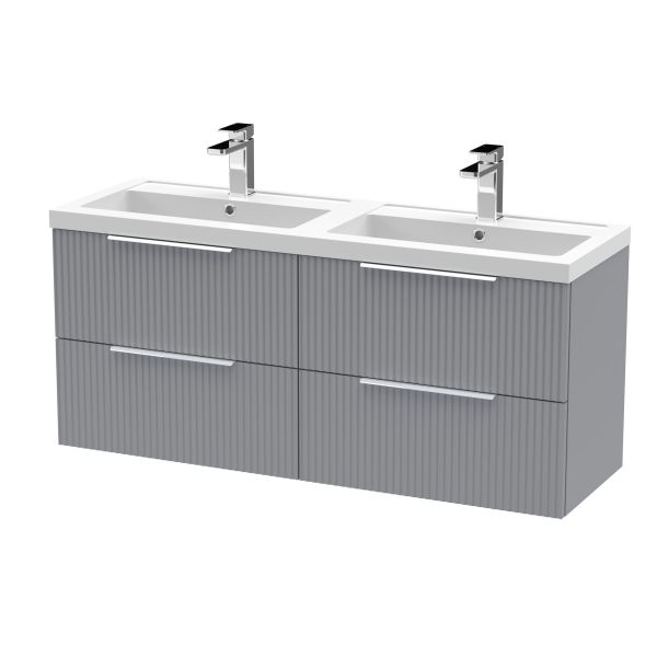 1200mm Wall Hung 4 Drawer Vanity & Double Basin - Hudson Reed DFF293C Grey, Grey colour ,image 1