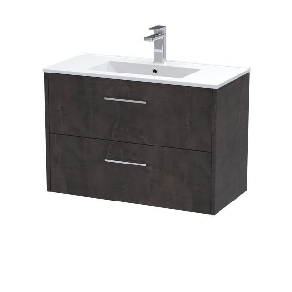 800mm Wall Hung 2 Drawer Vanity & Basin 2 - Hudson Reed JNU2626B Brown, Brown colour ,image 1