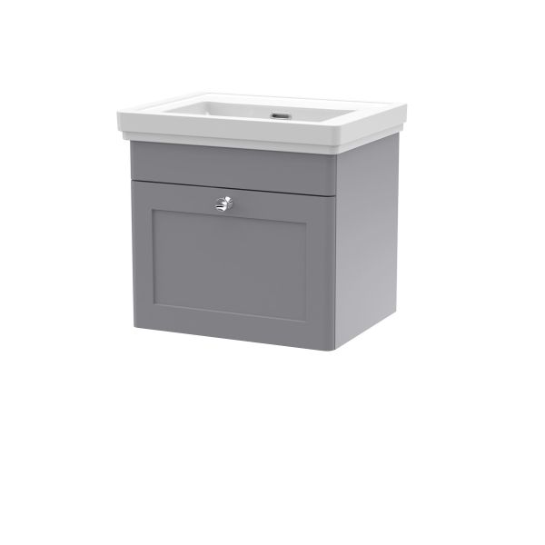 500mm Wall Hung 1 Drawer Vanity & Basin 0TH - Nuie CLC291H Grey, Grey colour ,image 1
