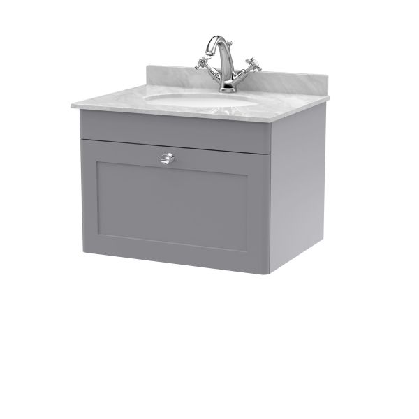 600mm Wall Hung 1 Drawer Vanity & Marble Top 1TH - Nuie CLC294GR1 Grey, Grey colour ,image 1