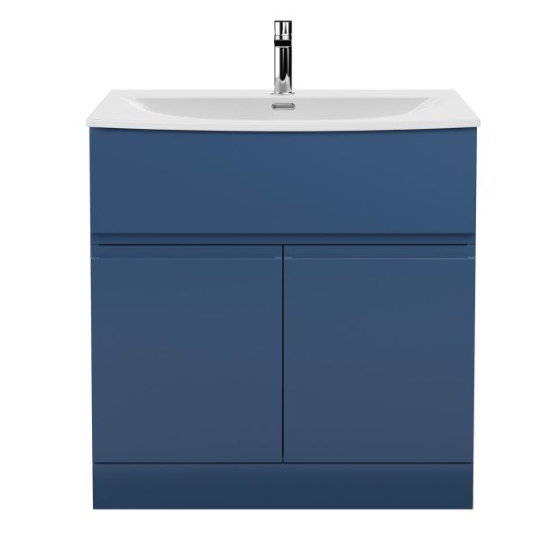 800mm Floor Standing 2 Door Vanity Unit & Basin 4 - Hudson Reed URB305G Satin Blue, Blue colour ,image 1