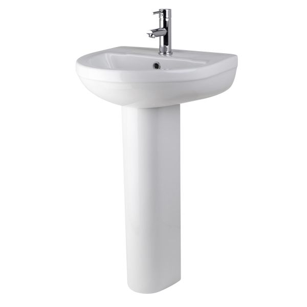 500mm Basin & Pedestal - Nuie CHM002 White, White colour ,image 1